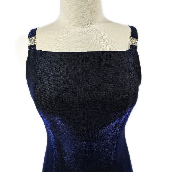 Betsy and Adam Sleeveless Blue/Black Metallic Acetate Gown Women's Size 10 - Picture 2 of 12